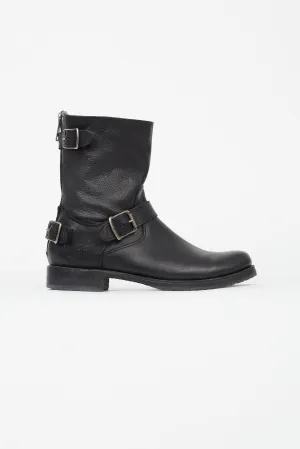 Black Leather Veronica Buckle Boot
