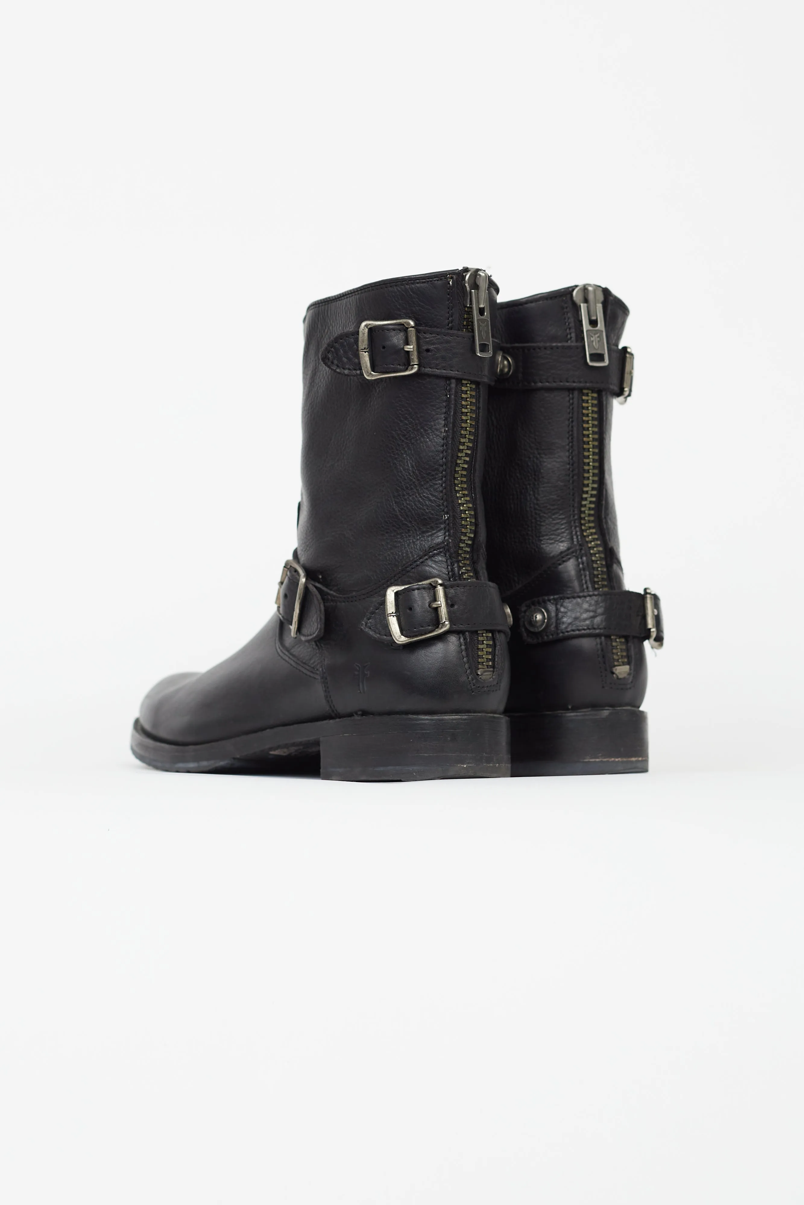 Black Leather Veronica Buckle Boot