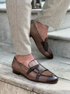 Bojoni Veneta Double Buckled Detailed Genuine Beige Loafer