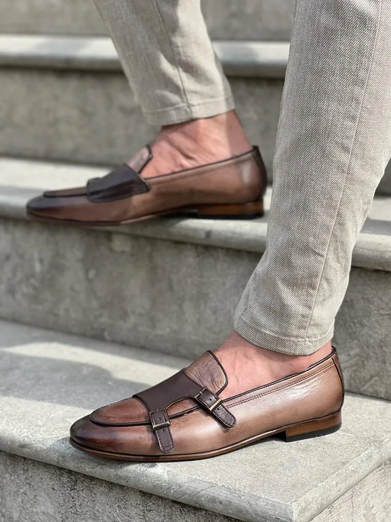 Bojoni Veneta Double Buckled Detailed Genuine Beige Loafer
