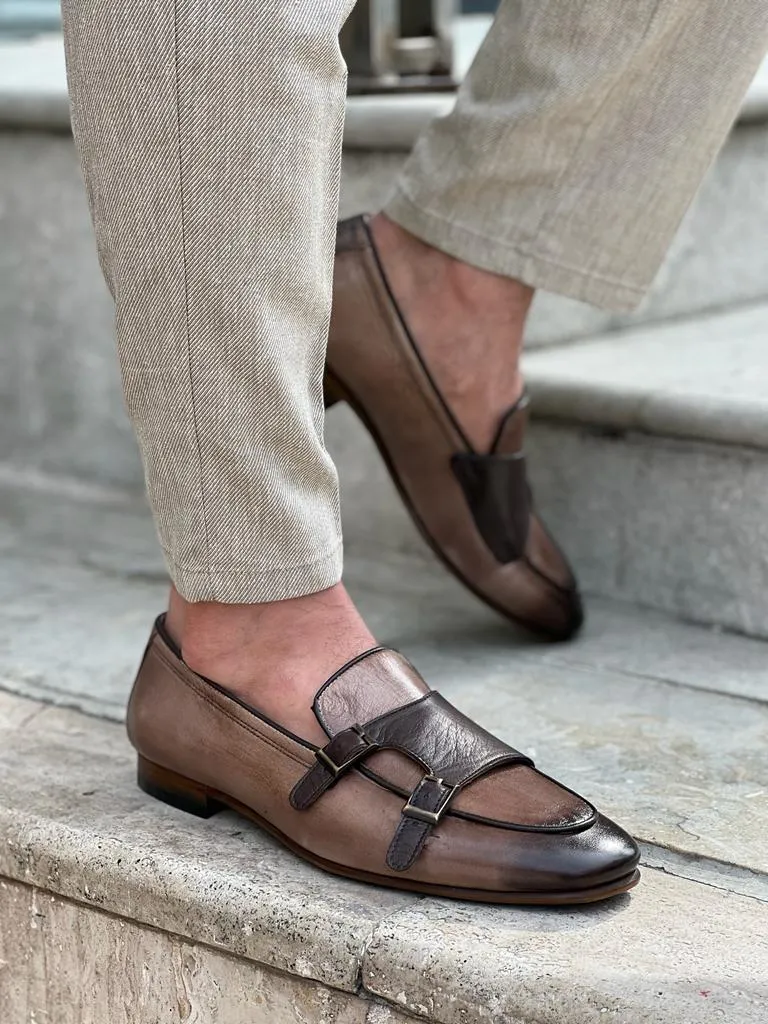 Bojoni Veneta Double Buckled Detailed Genuine Beige Loafer