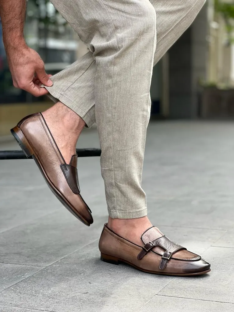 Bojoni Veneta Double Buckled Detailed Genuine Beige Loafer