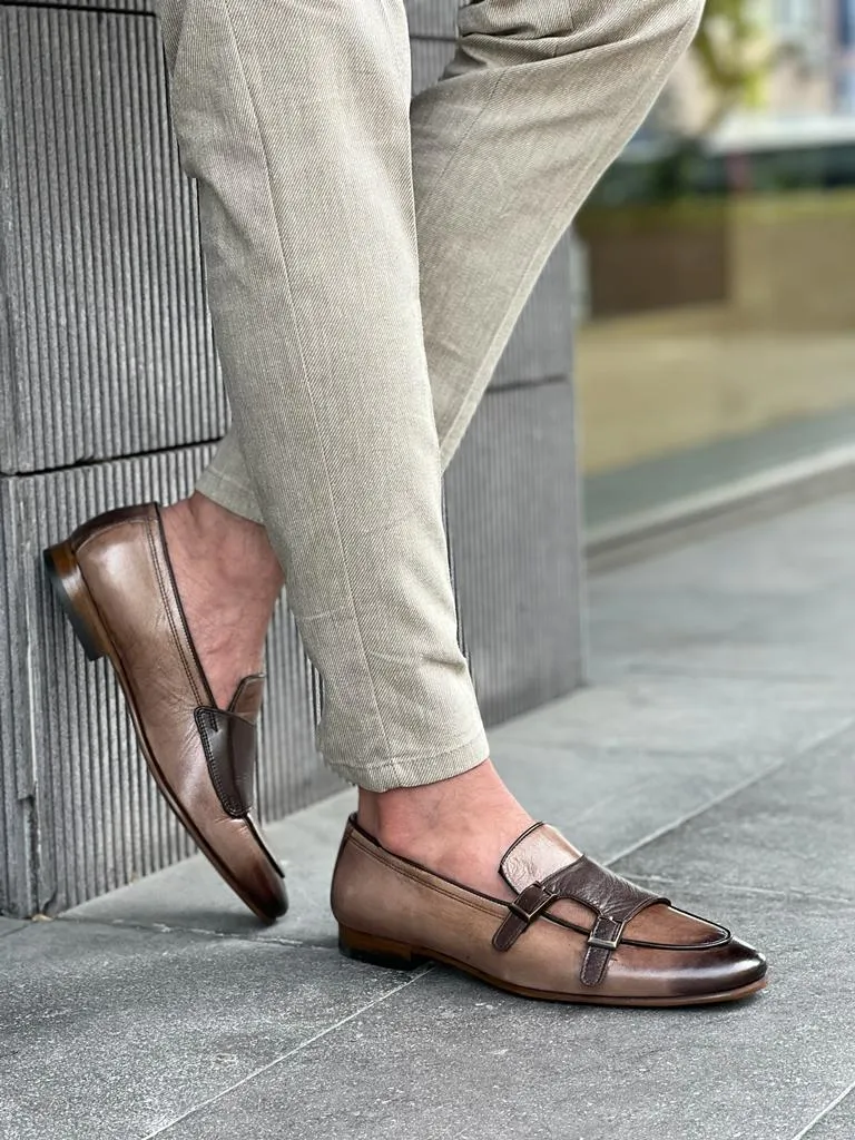 Bojoni Veneta Double Buckled Detailed Genuine Beige Loafer