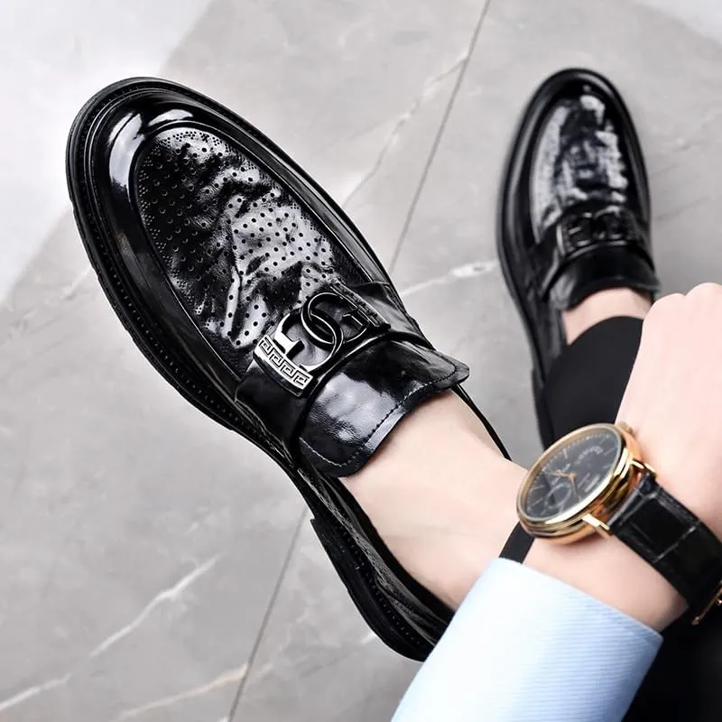 Casual Men's Leather Dress Shoes Formal Business Mens Oxford Shoes Retro Slip On Derby Shoes for Men