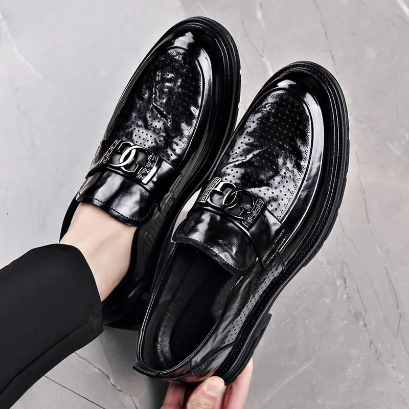 Casual Men's Leather Dress Shoes Formal Business Mens Oxford Shoes Retro Slip On Derby Shoes for Men