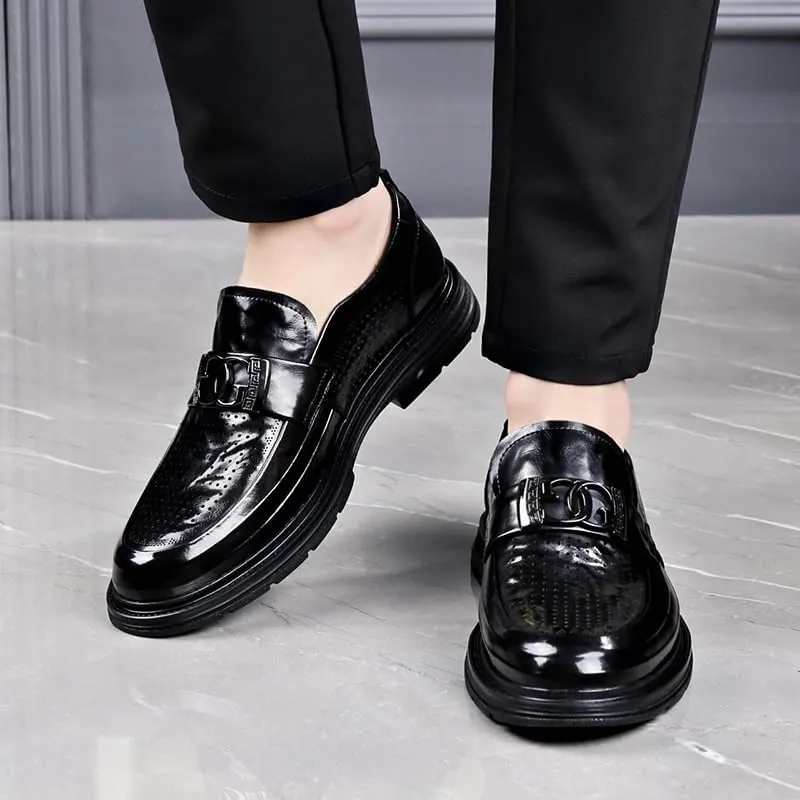 Casual Men's Leather Dress Shoes Formal Business Mens Oxford Shoes Retro Slip On Derby Shoes for Men