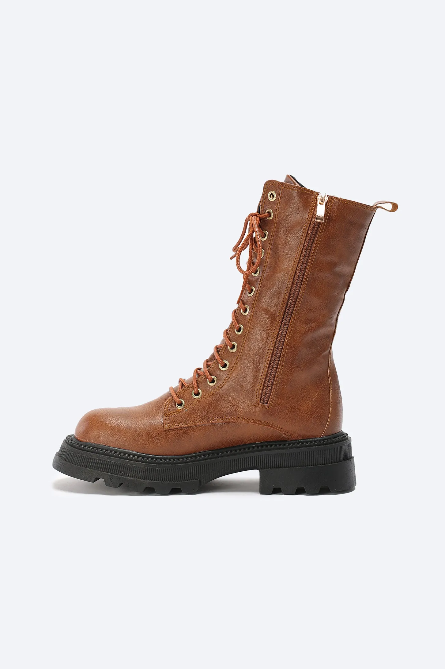 CHUNKY LACE UP BOOTS - BROWN