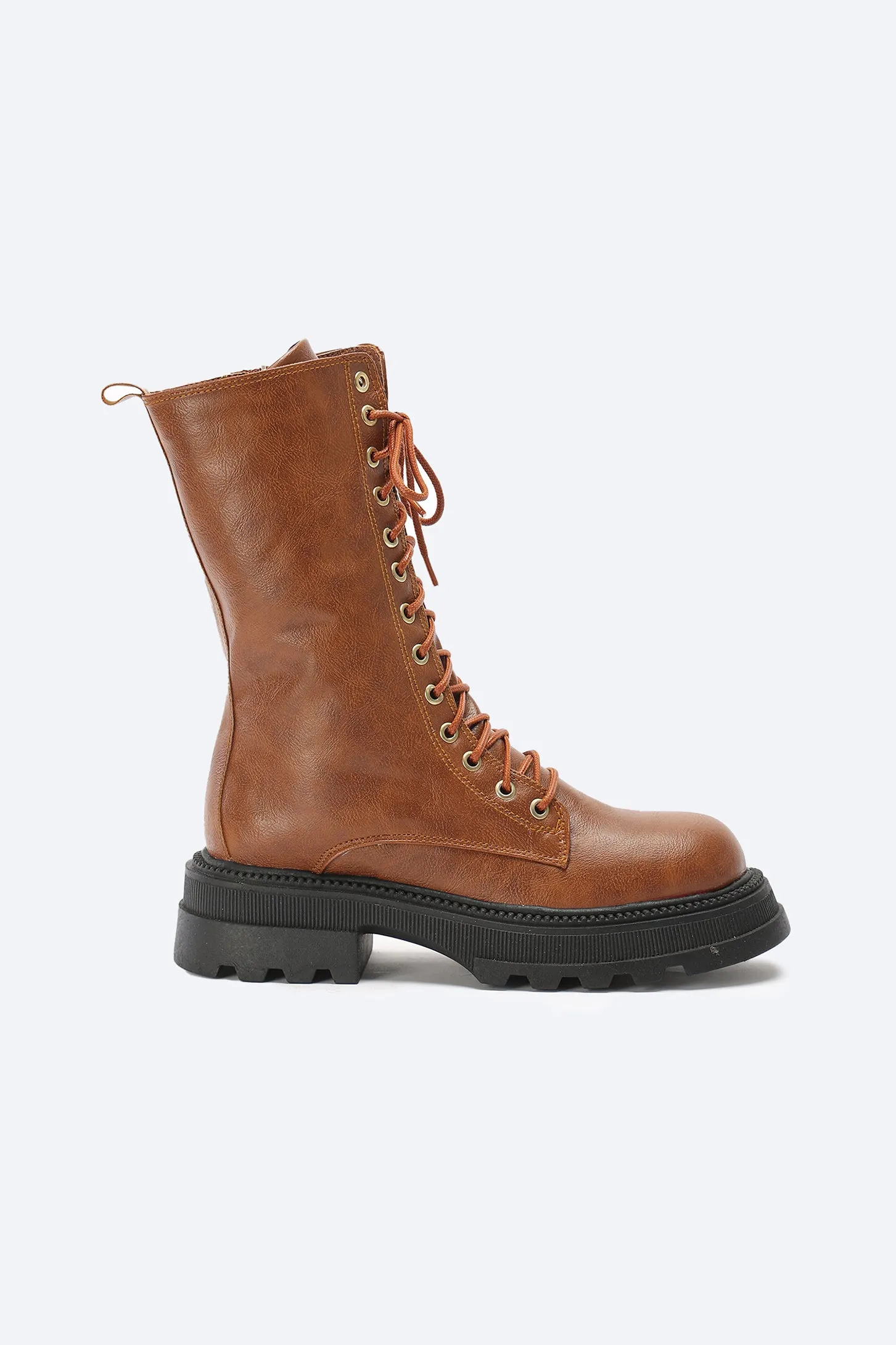 CHUNKY LACE UP BOOTS - BROWN