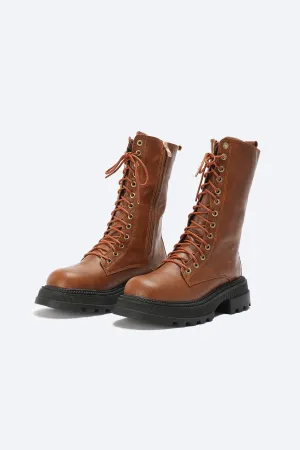 CHUNKY LACE UP BOOTS - BROWN