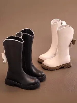 Girls Winter Mary Jane Bow Boots Pearl Edged By Liv and Mia