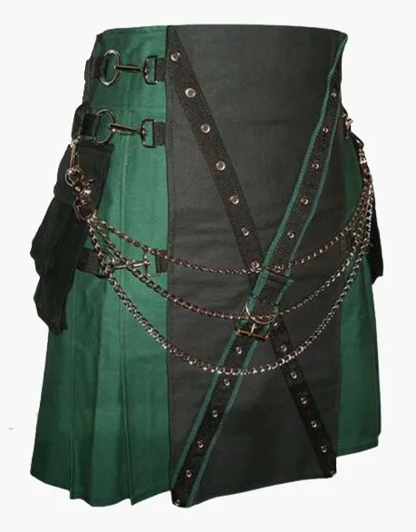 Gothic utility kilt in black and green