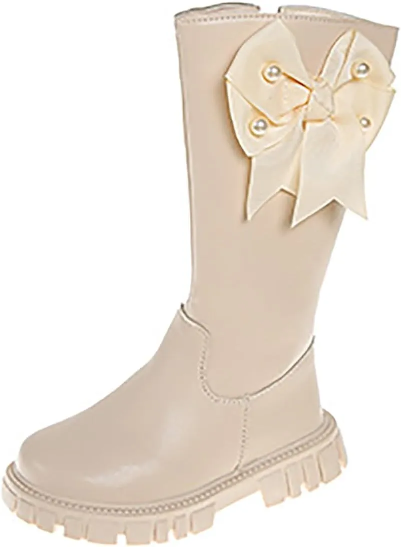 ink Toddler Cow-girl Boots With Zipper Girls Leather Mid Length Tall Boots Childrens Soft Slip On aterproof Snowboots