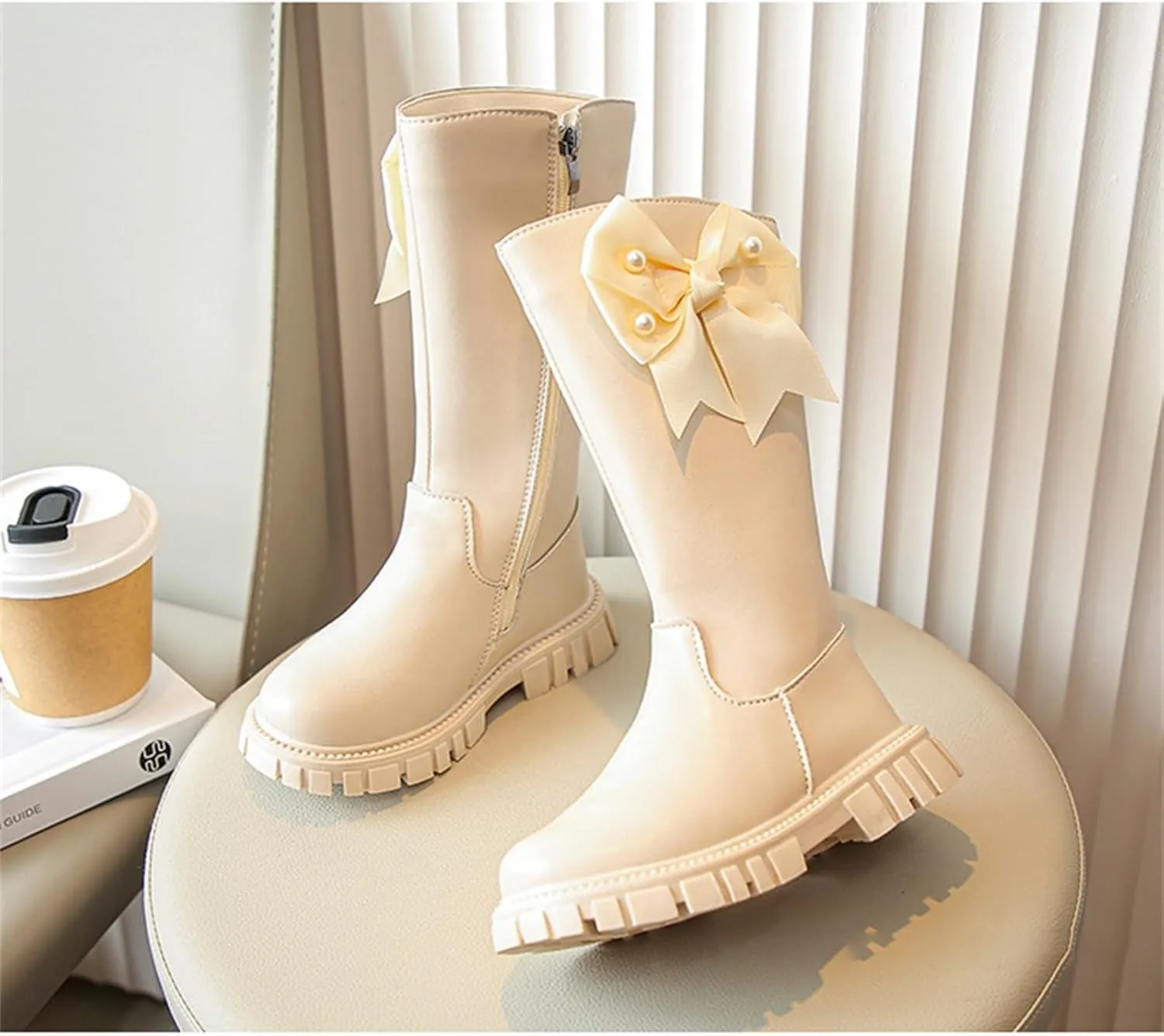 ink Toddler Cow-girl Boots With Zipper Girls Leather Mid Length Tall Boots Childrens Soft Slip On aterproof Snowboots