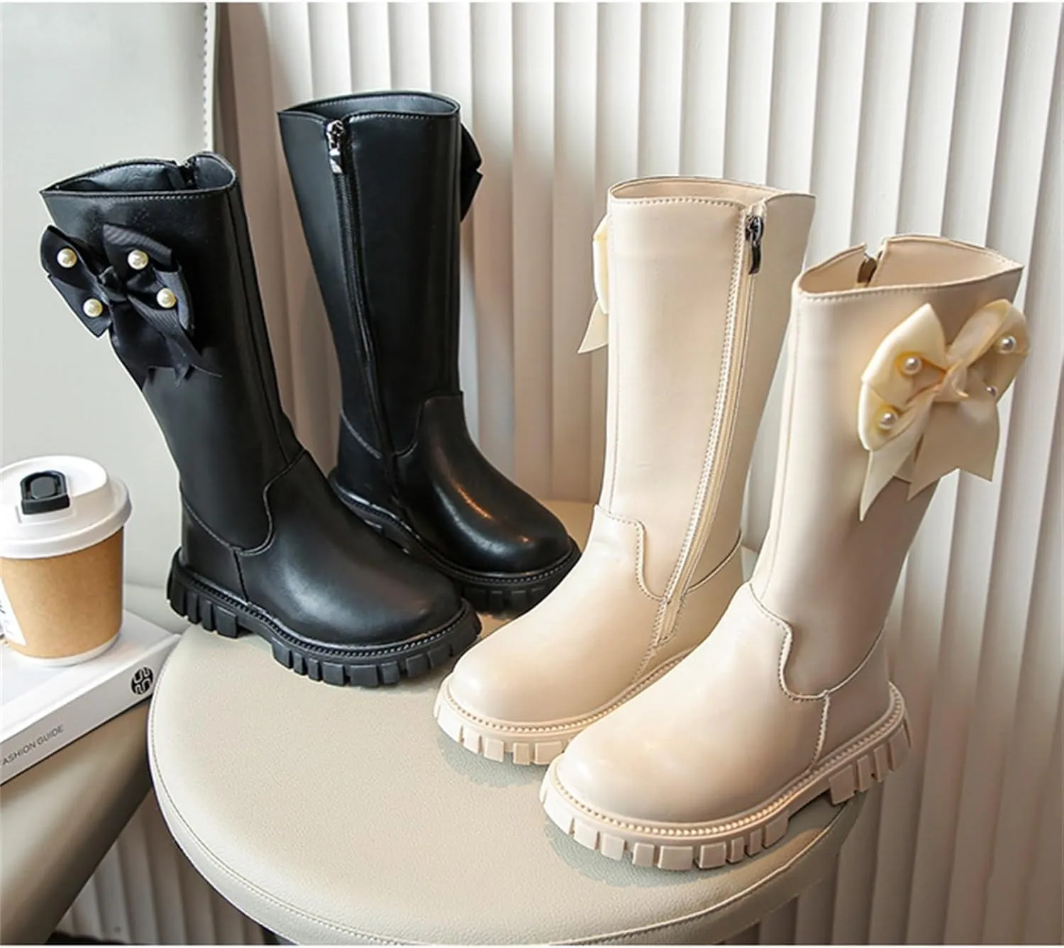 ink Toddler Cow-girl Boots With Zipper Girls Leather Mid Length Tall Boots Childrens Soft Slip On aterproof Snowboots