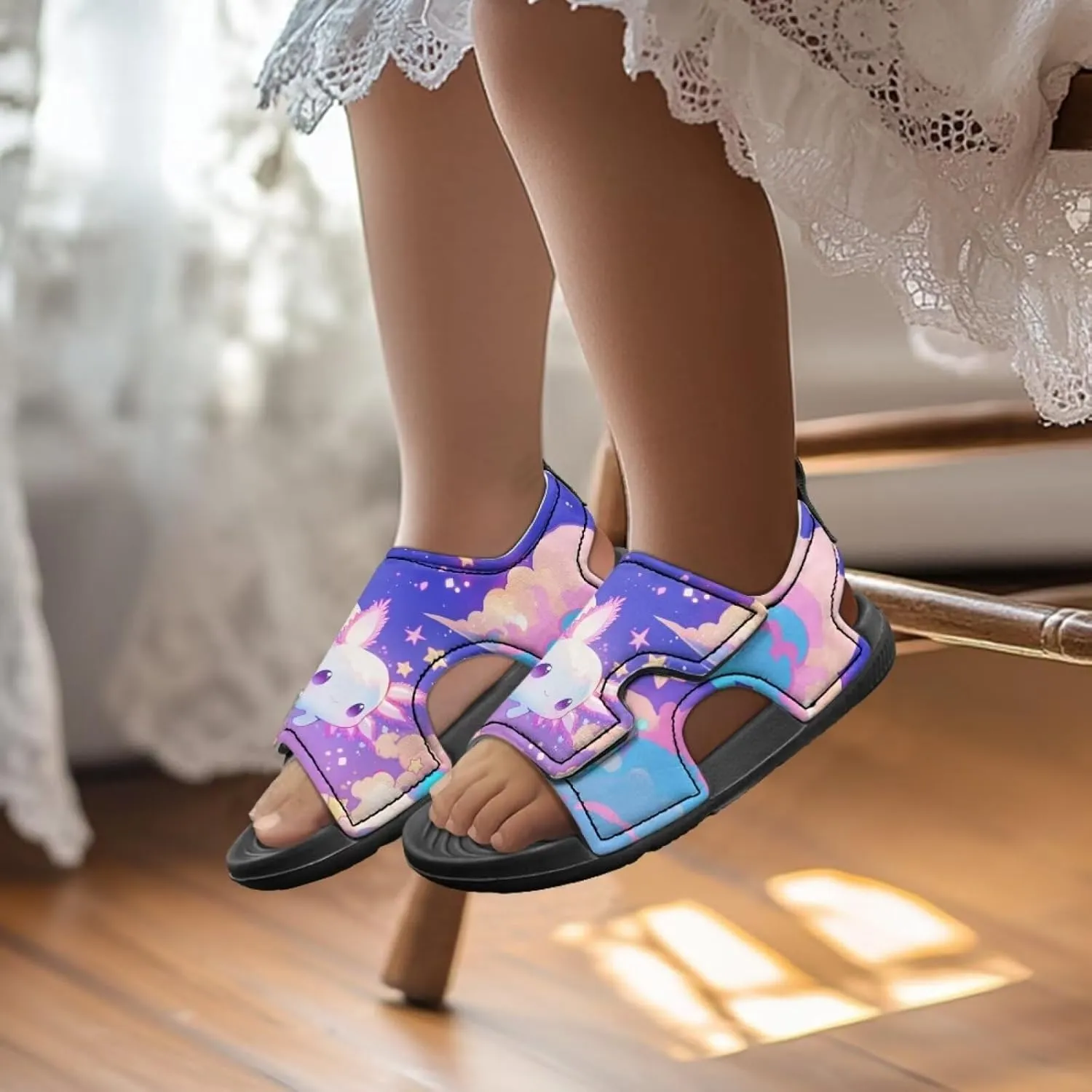 Little Girls Axolotl Star Sport Sandals Kids Toddler Causal Open Toe Outdoor Summer Shoes Hiking Water Sandals