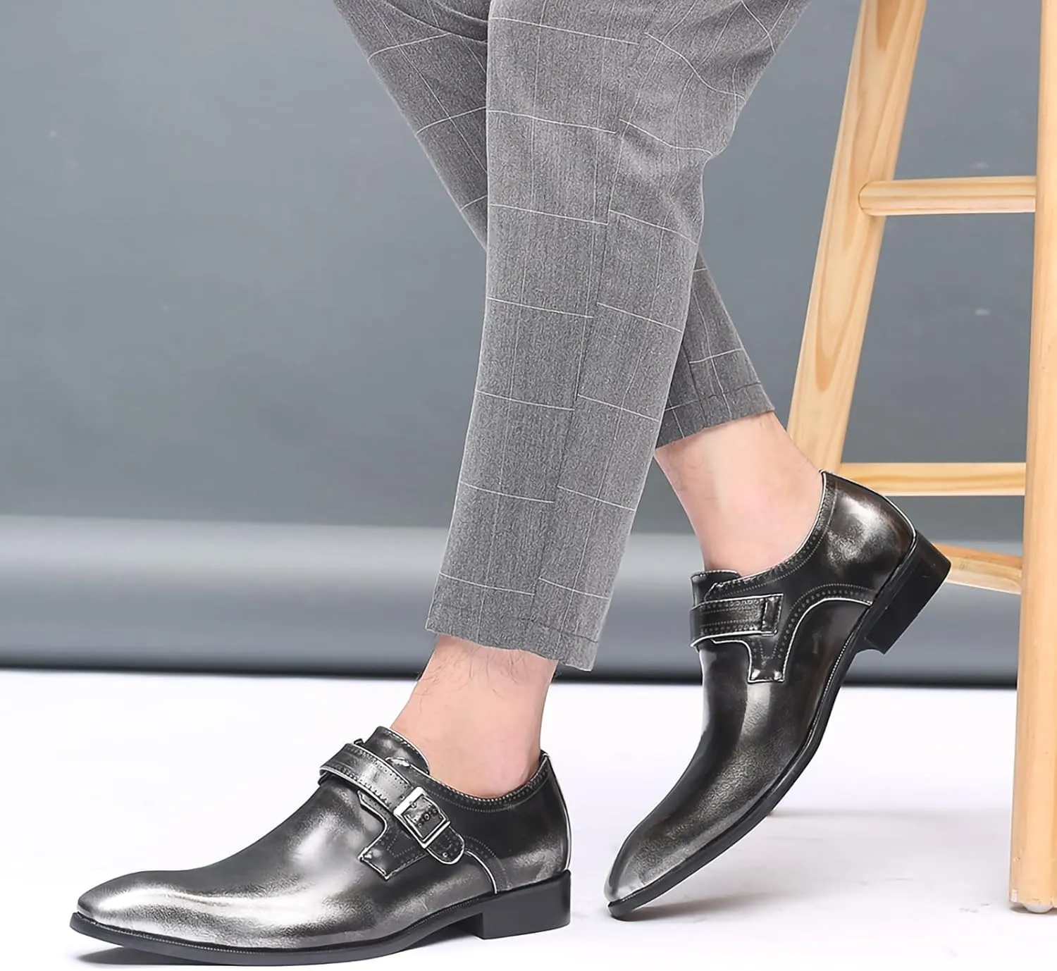 Men's Dress Cap Toe Shoes Monk Slip On Loafers Stylish and Comfort Patent PU Leather Business Low Casual Urban Commuting Shoes