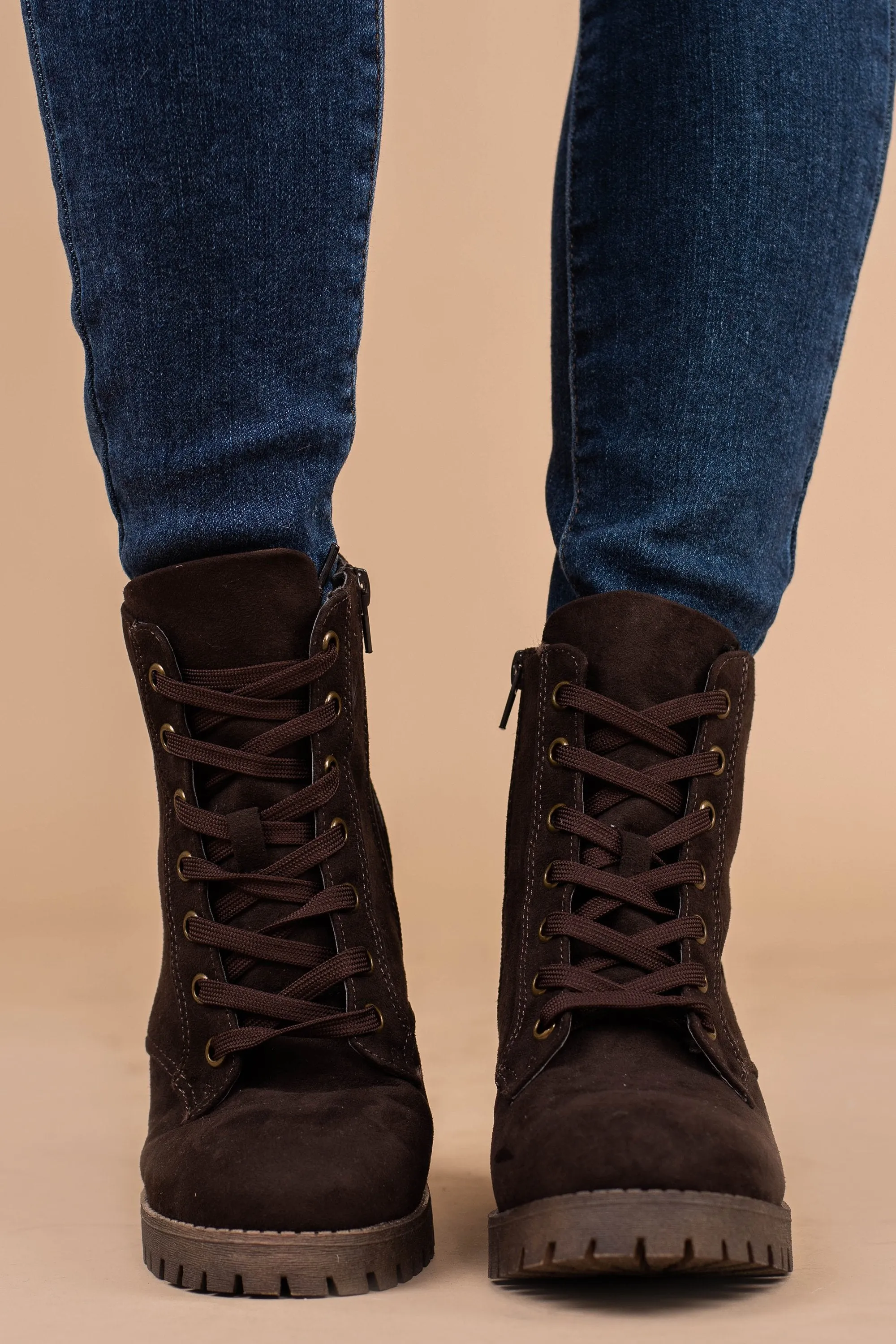 Out Of My Way Dark Brown Combat Booties