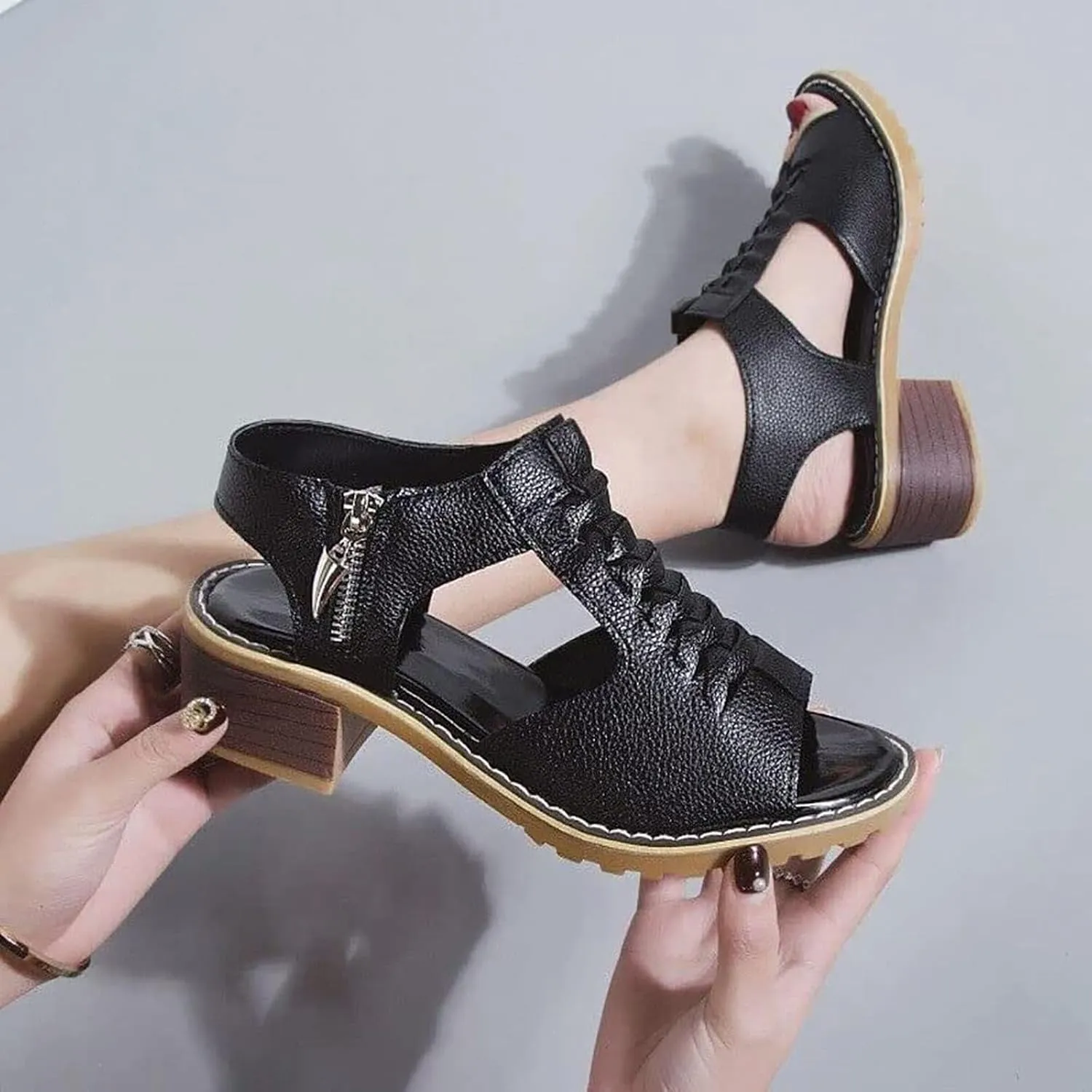 Wedge Sandals for Women Summer 2025 Fashion Toe Wedges Shoes Open Toe Cutout Zipper Chunky Heeled Sandals Ummer Beach Boho Comfortable Sandal with Arch Support Outdoor Shoes 2025