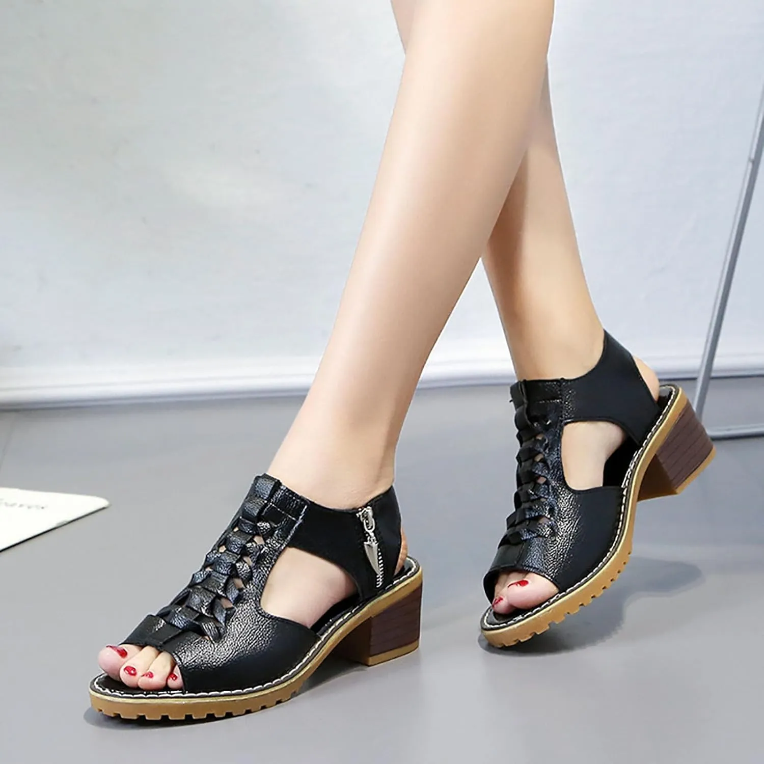 Wedge Sandals for Women Summer 2025 Fashion Toe Wedges Shoes Open Toe Cutout Zipper Chunky Heeled Sandals Ummer Beach Boho Comfortable Sandal with Arch Support Outdoor Shoes 2025