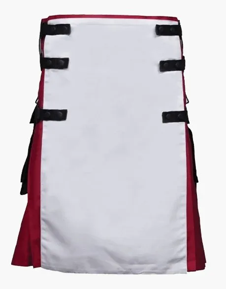WHITE AND BURGUNDY GOTHIC KILT WITH BLACK SPOTS