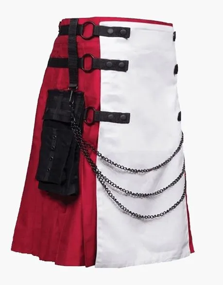 WHITE AND BURGUNDY GOTHIC KILT WITH BLACK SPOTS