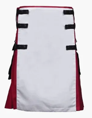 WHITE AND BURGUNDY GOTHIC KILT WITH BLACK SPOTS