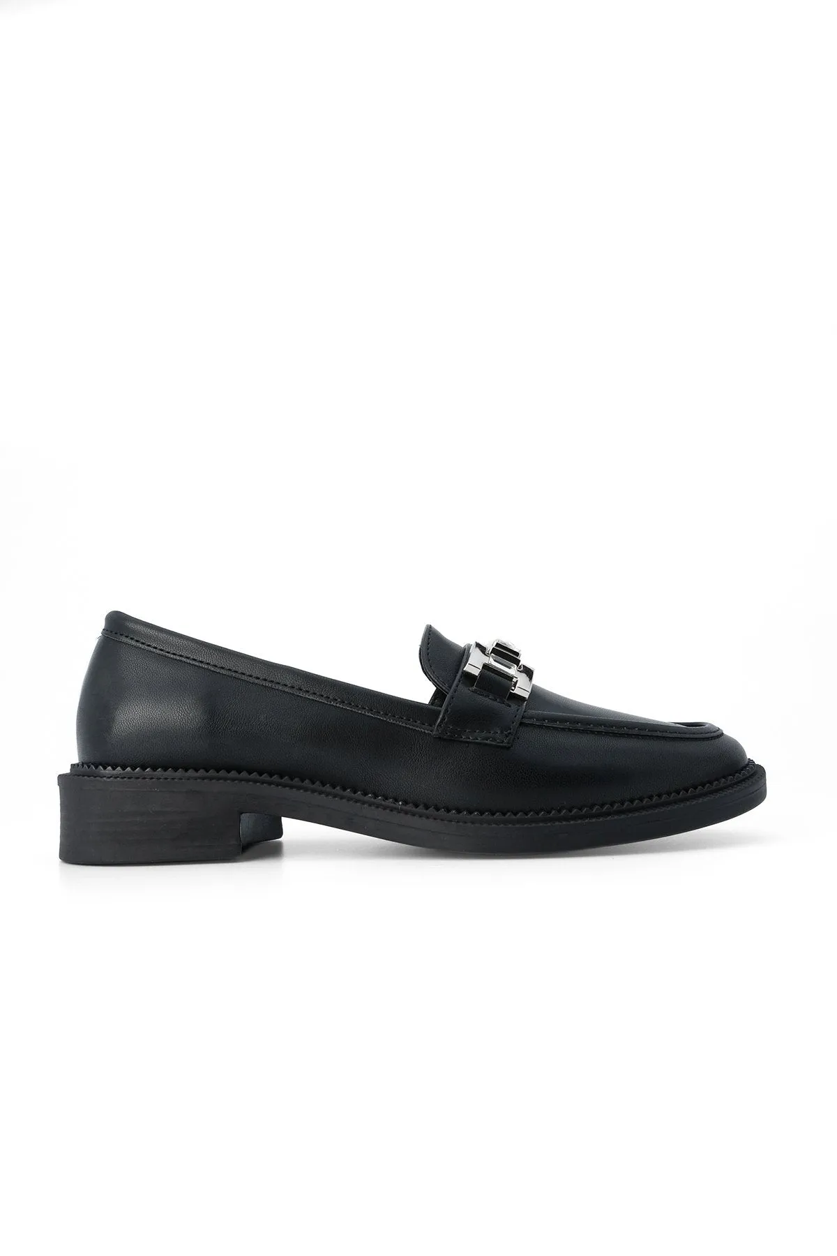 Women's Stone Buckle Loafer Casual Shoes Hosre - Black
