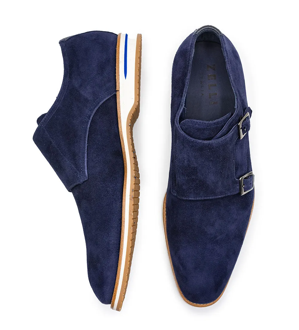 Zelli Leggera Sueded Goatskin Double Monk Strap Shoe